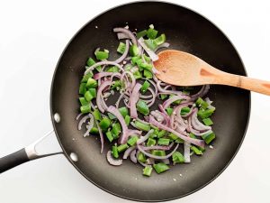 sauteed green peppers and red onions